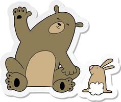 adesivo de um urso de desenho animado e amigos de coelho vetor