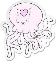 vinheta angustiada de uma medusa de desenho animado apaixonada