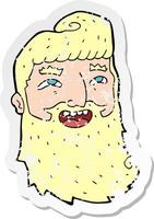 adesivo retrô angustiado de um homem de desenho animado com barba rindo vetor