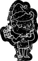ícone angustiado dos desenhos animados de um homem se perguntando usando chapéu de papai noel vetor
