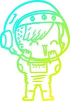 desenho de linha de gradiente frio desenho animado garota astronauta rindo vetor