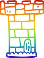desenho de linha de gradiente de arco-íris torre de castelo dos desenhos animados vetor