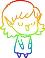 desenho de linha de gradiente de arco-íris menina elfa de desenho animado vetor