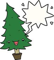 árvore de natal bonito dos desenhos animados e bolha de fala vetor