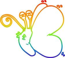 linha de gradiente de arco-íris desenhando borboleta de desenho animado engraçada vetor