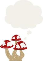 cogumelos de desenho animado e balão de pensamento em estilo retrô vetor