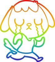 linha de gradiente de arco-íris desenhando cachorro de desenho animado fofo chorando vetor
