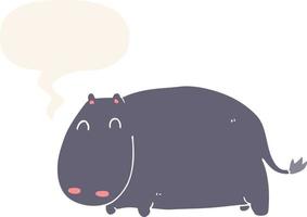 hipopótamo de desenho animado e bolha de fala em estilo retrô vetor