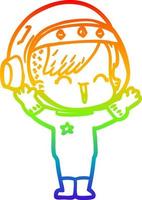 desenho de linha de gradiente de arco-íris desenho animado garota astronauta rindo vetor