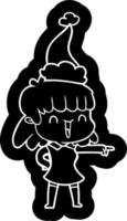ícone de desenho animado de uma garota feliz usando chapéu de papai noel vetor