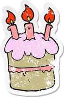 vinheta angustiada de um bolo de aniversário de desenho animado vetor