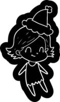 ícone de desenho animado de uma garota amigável usando chapéu de papai noel vetor