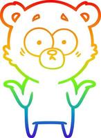 desenho de linha gradiente arco-íris desenho animado urso encolhendo os ombros vetor