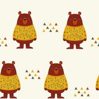 urso fofo em um padrão sem costura de suéter vetor