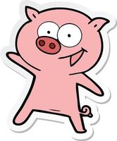 adesivo de um desenho animado de porco dançando alegre vetor