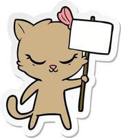 adesivo de um gato bonito dos desenhos animados com sinal vetor