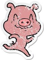 vinheta angustiada de um porco de desenho animado nervoso vetor