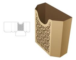 caixa de batata frita com modelo de corte e vinco de padrão estampado e maquete 3d vetor