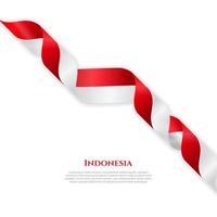 banner nas cores vermelhas e brancas e acenando a fita com a bandeira da indonésia para brochuras. - vetor
