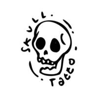 design de ilustração desenhado à mão de caveira simples para tatuagem vetor