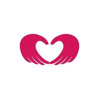 modelo de design de logotipo de cuidado de amor. mão com ilustração de forma de amor vetor