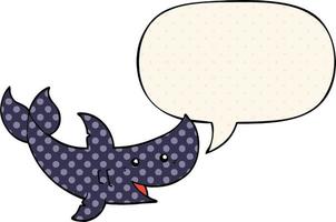 tubarão de desenho animado e bolha de fala no estilo de quadrinhos vetor