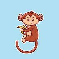 macaco bonito dos desenhos animados com banana em ilustração vetorial vetor