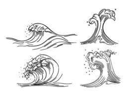 ondas do mar esboçar a ilustração do estilo. padrão de esboço de ondas do mar. onda de surf do oceano vetor