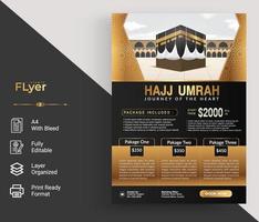 design de folheto islâmico de luxo com elemento preto e dourado para hajj ou umrah vetor