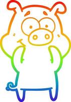linha de gradiente de arco-íris desenhando porco de desenho animado feliz vetor