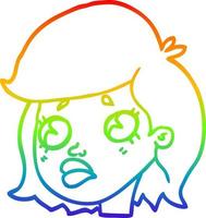 desenho de linha gradiente arco-íris desenho animado menina triste vetor