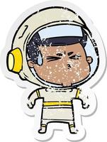 adesivo angustiado de um astronauta estressado de desenho animado vetor