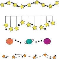 coleção de divisores de rabiscos com estrelas e planetas. divisores de espaço vetor