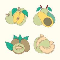 conjunto de frutas verdes de ilustração de design plano de maçã, abacate, kiwi e melão vetor