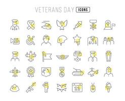 conjunto de ícones lineares do dia dos veteranos vetor