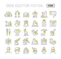 ícones de linha vetorial do festival de escultura de neve vetor