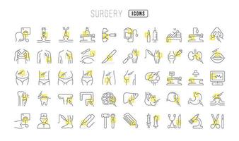 conjunto de ícones lineares de cirurgia vetor