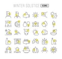 conjunto de ícones lineares do solstício de inverno vetor