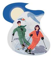 amantes estão esquiando vetor