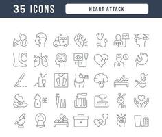 conjunto de ícones lineares de ataque cardíaco vetor