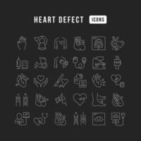 conjunto de ícones lineares de defeito cardíaco vetor