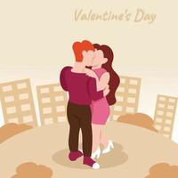 gráfico de ilustração vetorial de um casal se beijando em um parque da cidade, perfeito para religião, feriado, cultura, dia dos namorados, cartão de felicitações, etc. vetor