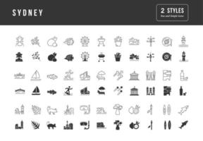 conjunto de ícones simples de sydney vetor