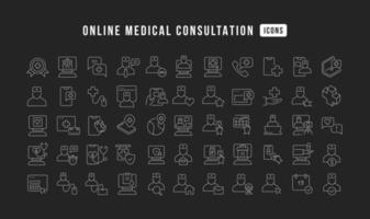 conjunto de ícones lineares de consulta médica online vetor
