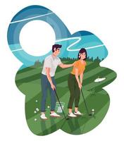 um casal está jogando golfe vetor