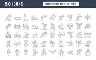 conjunto de ícones lineares de eventos esportivos internacionais vetor