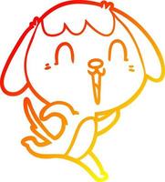 linha de gradiente quente desenhando cachorro de desenho animado fofo chorando vetor