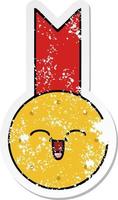 vinheta angustiada de uma medalha de ouro de desenho animado bonito vetor