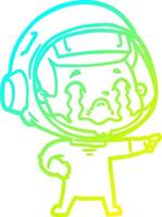 desenho de linha de gradiente frio desenho animado chorando astronauta vetor