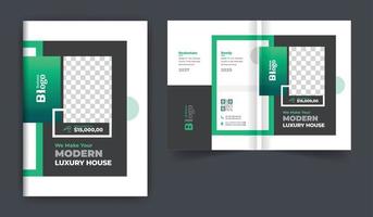 modelo de tema de design de capa de brochura de negócios imobiliários ou de construção. layout de várias páginas abstrato colorido criativo e moderno com duas dobras vetor
